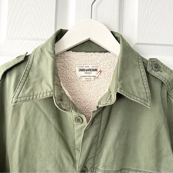 Zadig & Voltaire Military Green Troyh Mili Shearling Lined Utility Jacket Medium - Picture 3 of 15